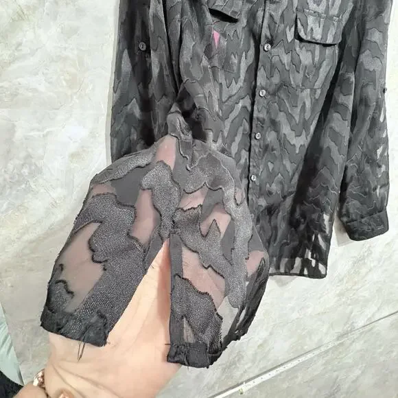 Vtg TanJay Fairy Grunge Witchy Womens Shirt Sheer Button up Pockets Black Sz 1X - Picture 3 of 12